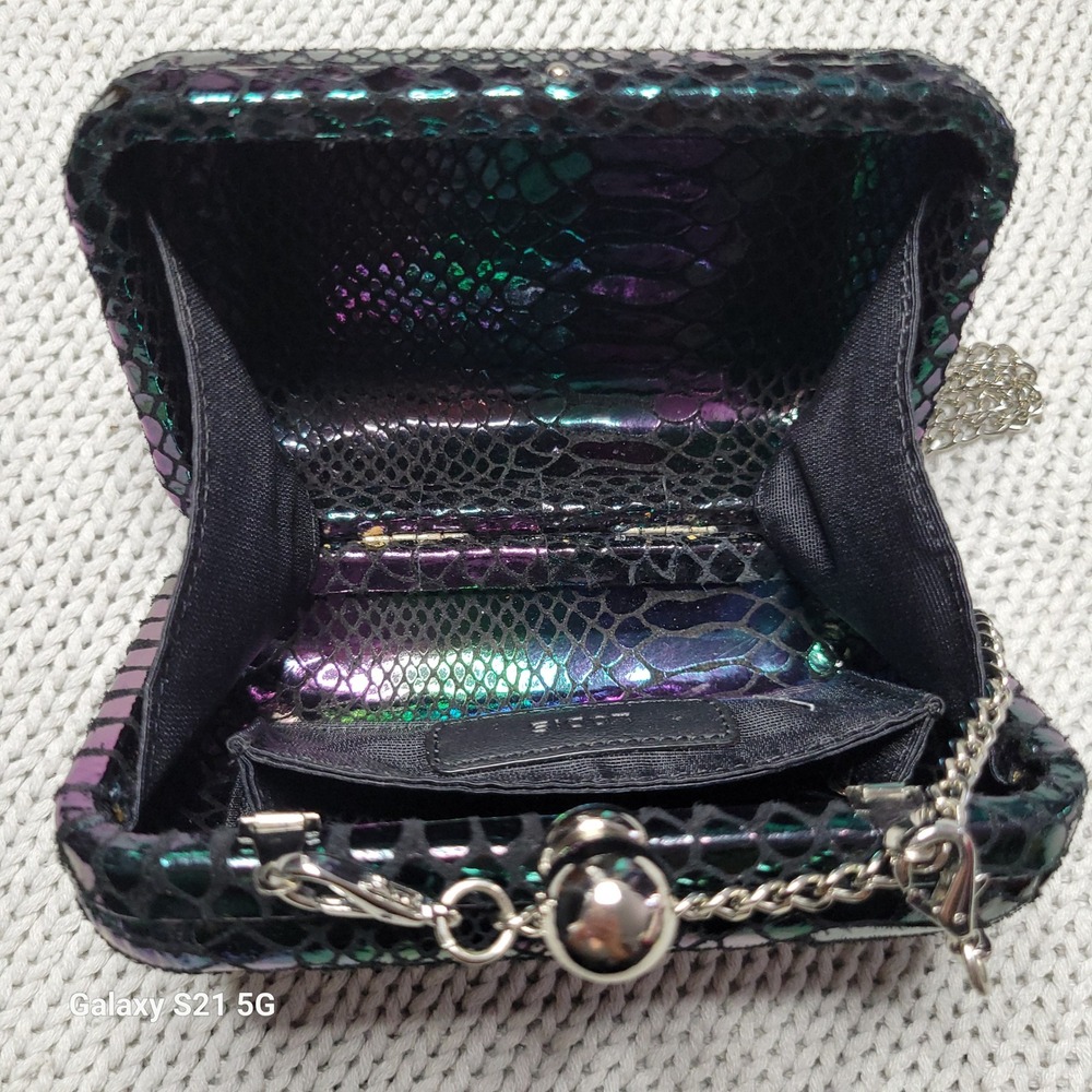 Lodis Palm Springs Iridescent Snakeskin Look Box Clutch Oil Slick Crossbody - Picture 5 of 11